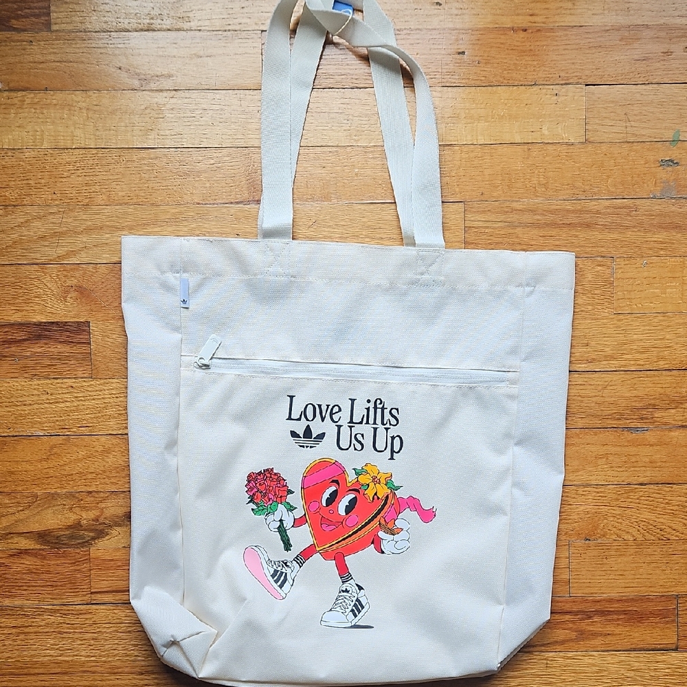 Adidas Cream Tote Bag with Whimsical Design